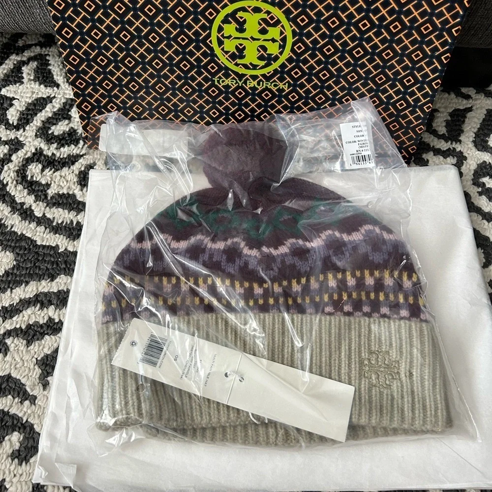 Tory Burch Fair Isle Hat Winter Fairisle Misted Lichen